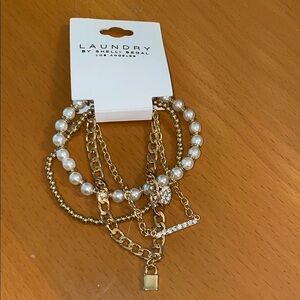 Laundry By Shelli Segal Gold and Cream Layered Bracelet